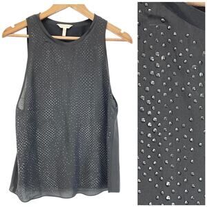 Rebecca Taylor Womens 2 Silk‎ Studded Tank Top Black Mixed Material Minimalist